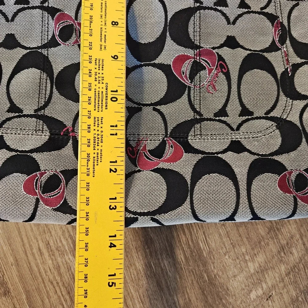 Coach Poppy Signature Heart Tote Women Large Black Grey Pink 18711 Canvas Bag